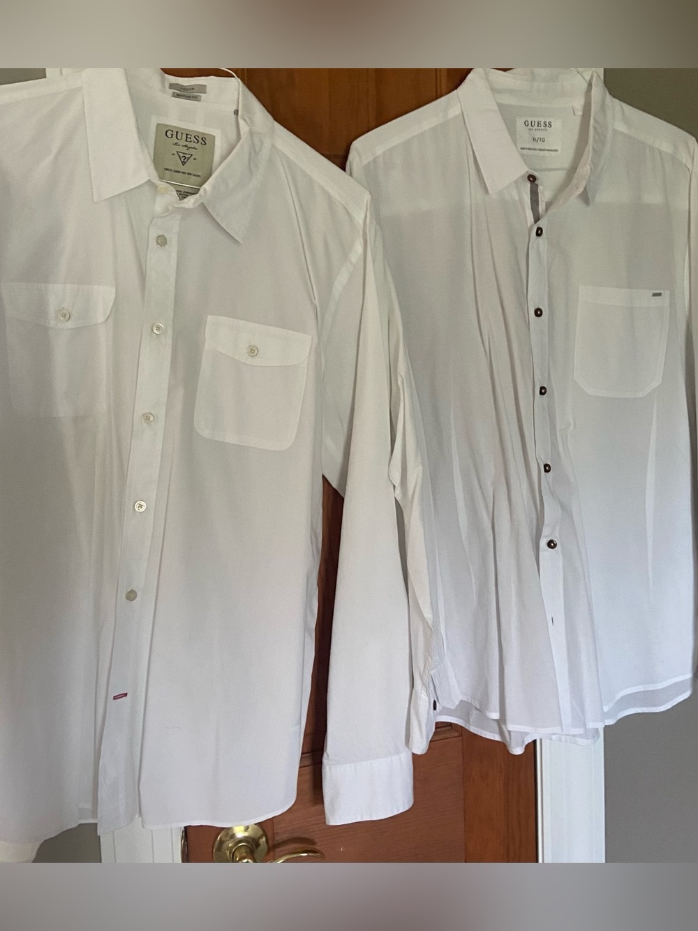 GUESS  Pair of Men's White Button-Down Cotton Shirts- Classic Long Sleeve XL